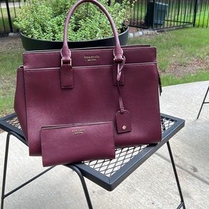 Beautiful burgundy Kate Spade purse and matching wallet. EUC